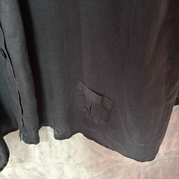 FLAX 100% Linen Tunic Top Lagenlook Oversized Pin-Tuck Shirt Black Size L - Picture 3 of 12